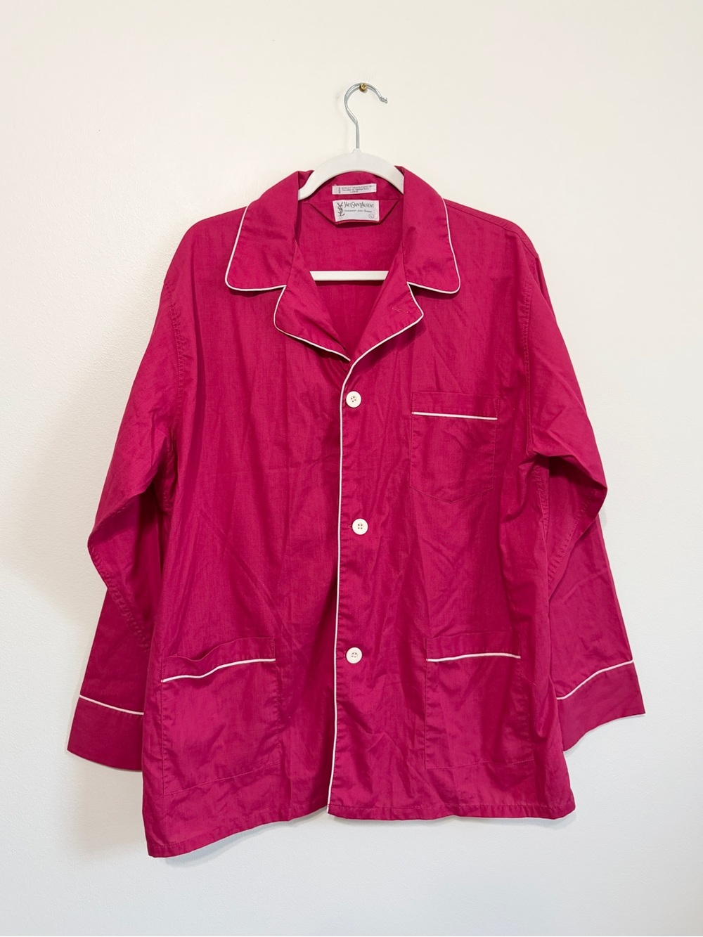Yves Saint Laurent YSL Pink Button Up Pajama Shirt Size Large PJ Women’s Top